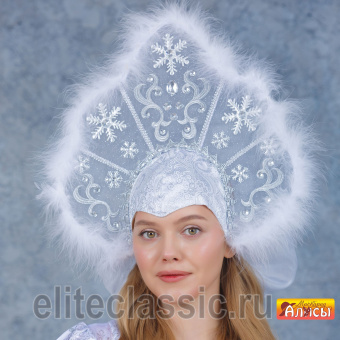 Кокошник узорные снежинки с пухом